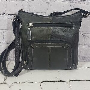 ILI New York Leather Crossbody Purse Gray 2-Tone Buttery Soft Multi-Pocket Bag